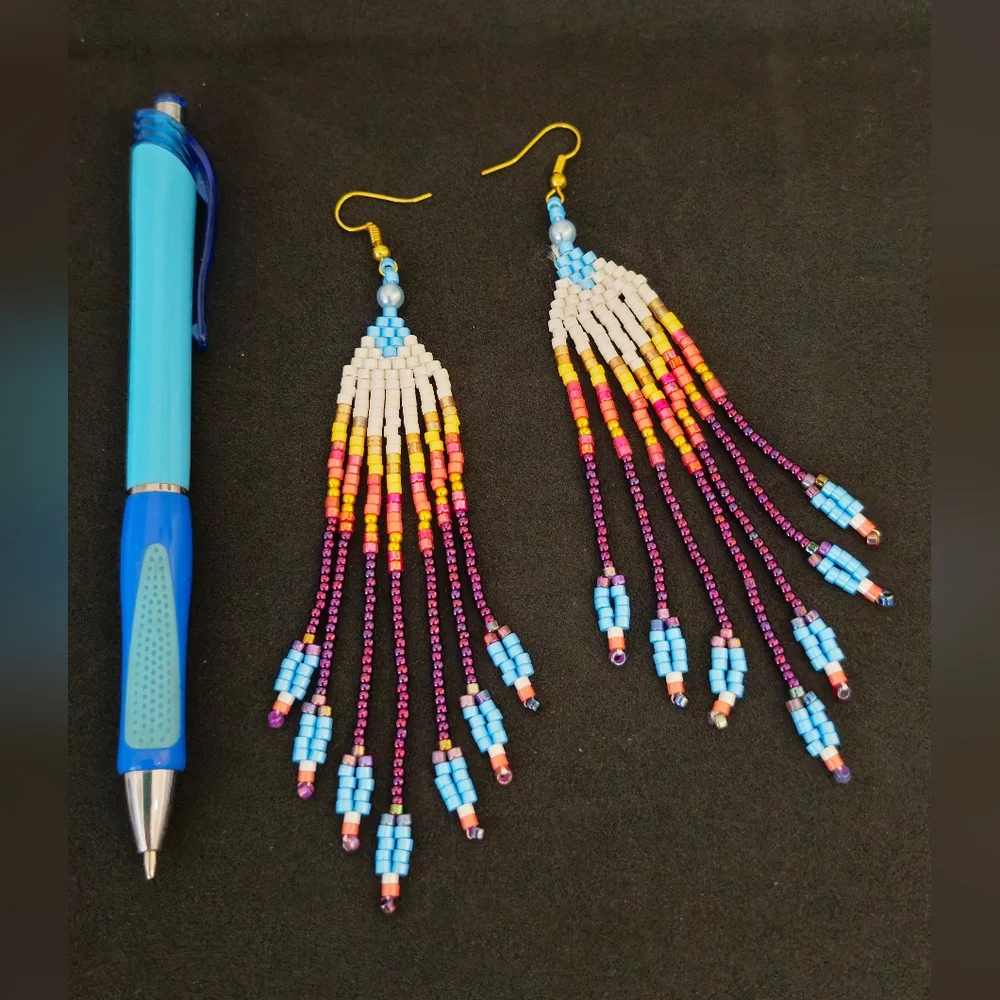 Handmade earrings for women made of colorful Czech and Japanese beads - Picture 3 of 5